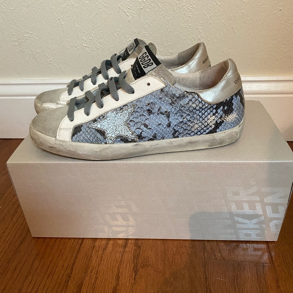 Golden Goose Superstar Snake-print Sneakers in Light Blue Python & Silver